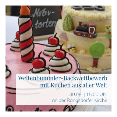 Bunte Torten mit Dekoration für einen Backwettbewerb.