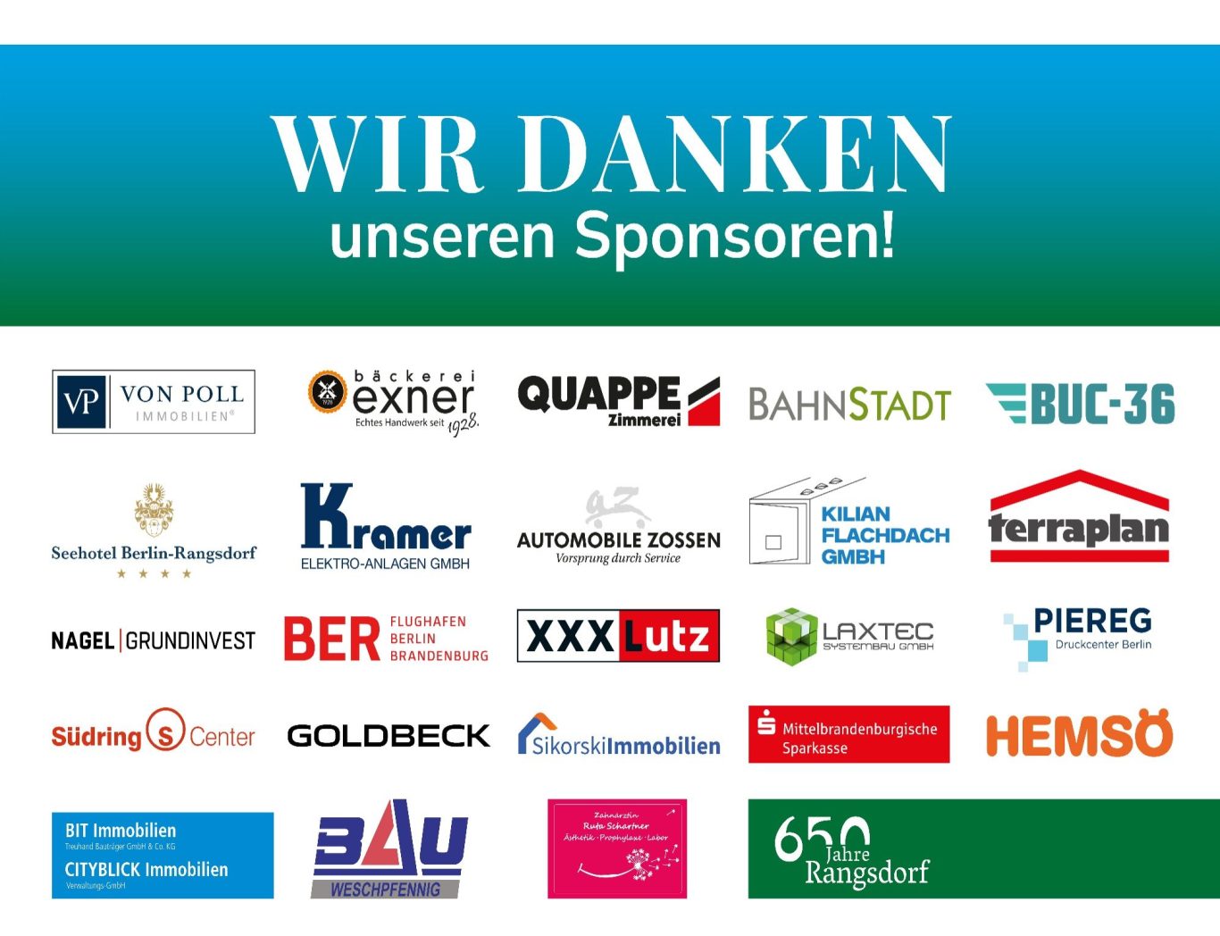 Text beschreibt Danksagung an Sponsoren mit verschiedenen Logos und Namen.